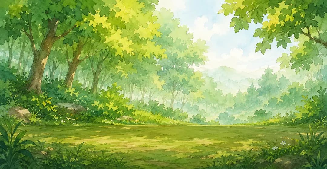 A bright, sunlit clearing in the forest
